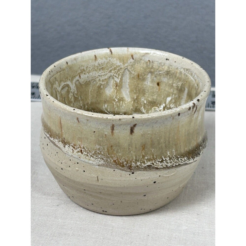 Japanese Style handthrown glazed stoneware tea bowl signed M Honeycomb